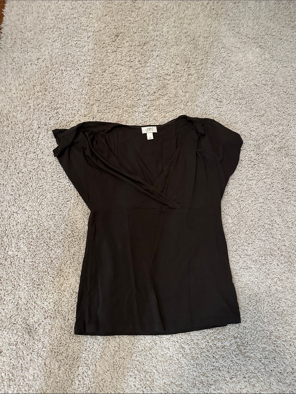 LOFT Black V-Neck Cap Sleeve Blouse